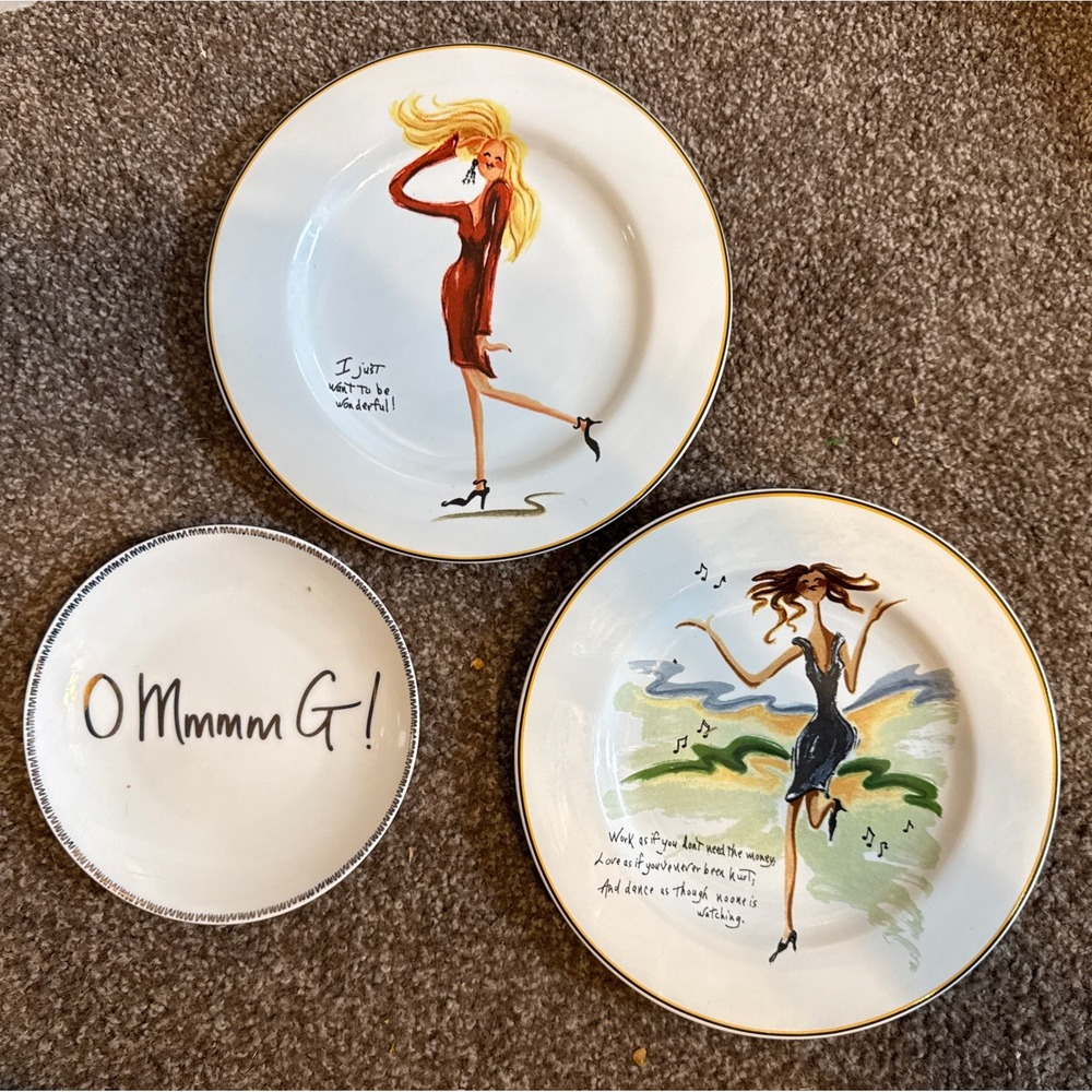Sakura Glamour Girls 2 Salad Plates and Pier 1 O Mmmm G Dessert Plate Set 3pc